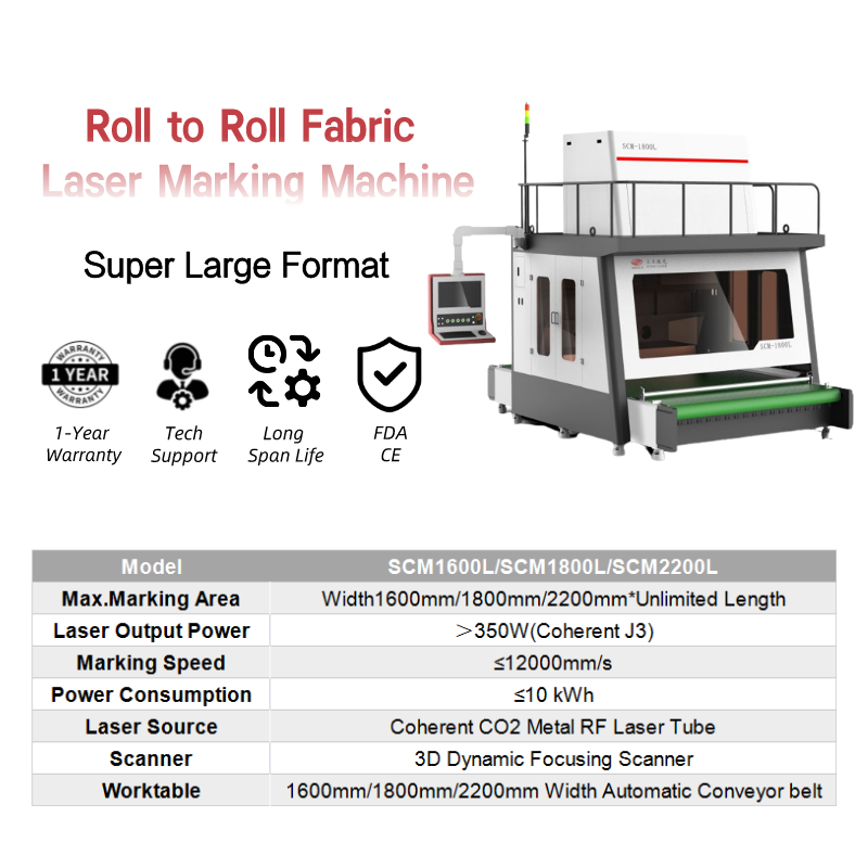 Sunic Digital Control System Large Worktable Roll To Roll Conveyor Belt Galvo Co2 Fabric Carpet Laser Cutting And Marking Machine for T - Shirt Engraving SCM1800L
